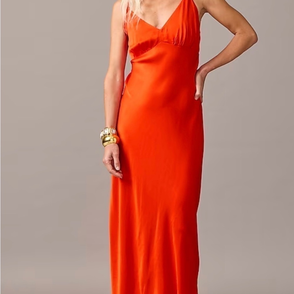J.Crew Silky Full Length V Neck Collection Slip Dress in Bold Red Color …